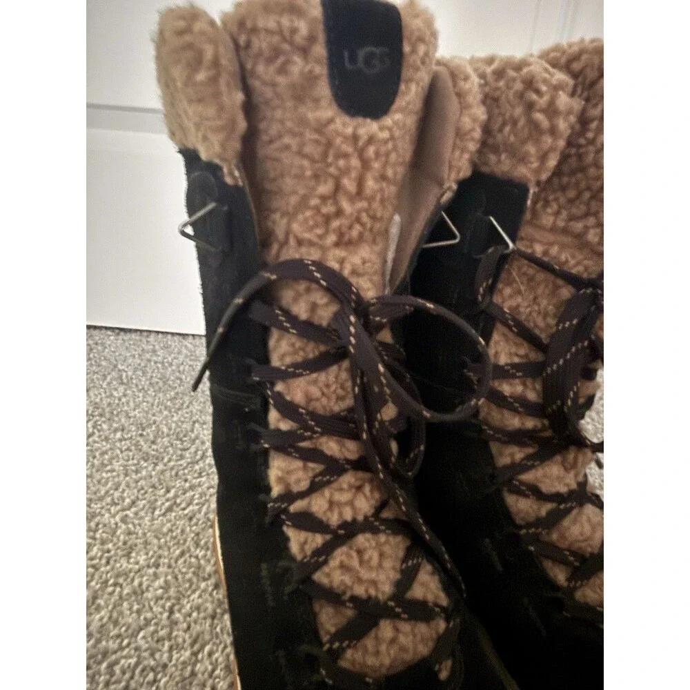 UGG Lakesider Tall Lace Women's Waterproof Suede Winter Boots Black size 9 - Picture 4 of 8